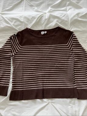 GAP Brown and Cream Striped Crewneck Sweater